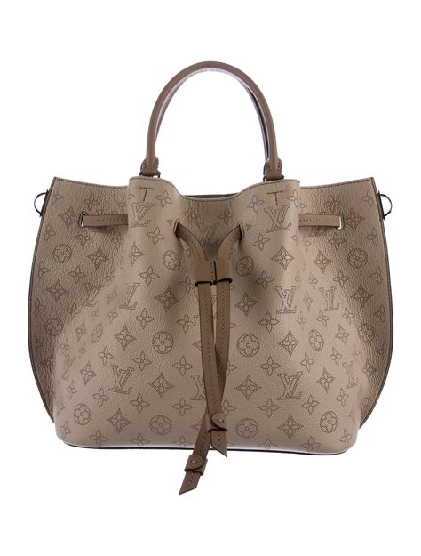 louis vuitton taupe galet monogram mahina leather girolata satchel bag|LOUIS VUITTON Mahina Girolata Galet .